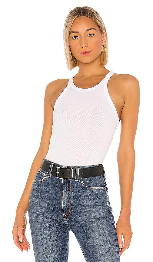 LNA Ribbed Skinny Racer Tank in White Cover