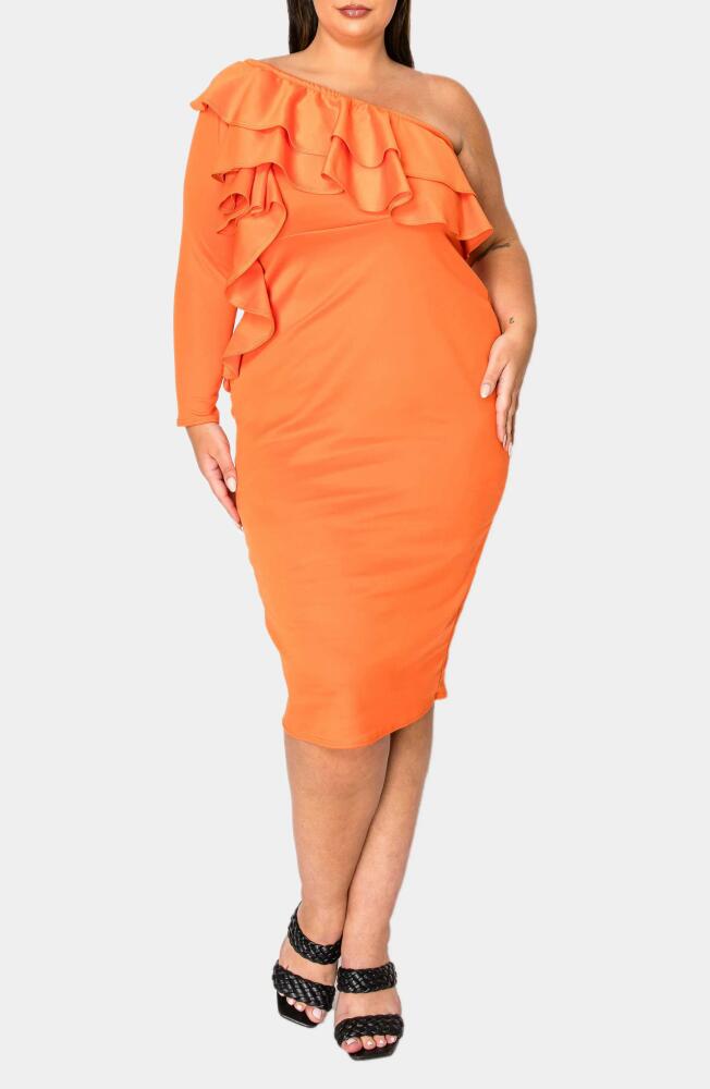 L I V D Val Ruffle One-Shoulder Midi Dress in Tangerine Cover