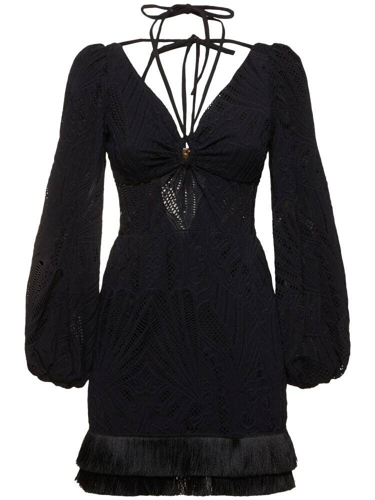 PATBO Lace Mini Dress W/ Fringes Cover