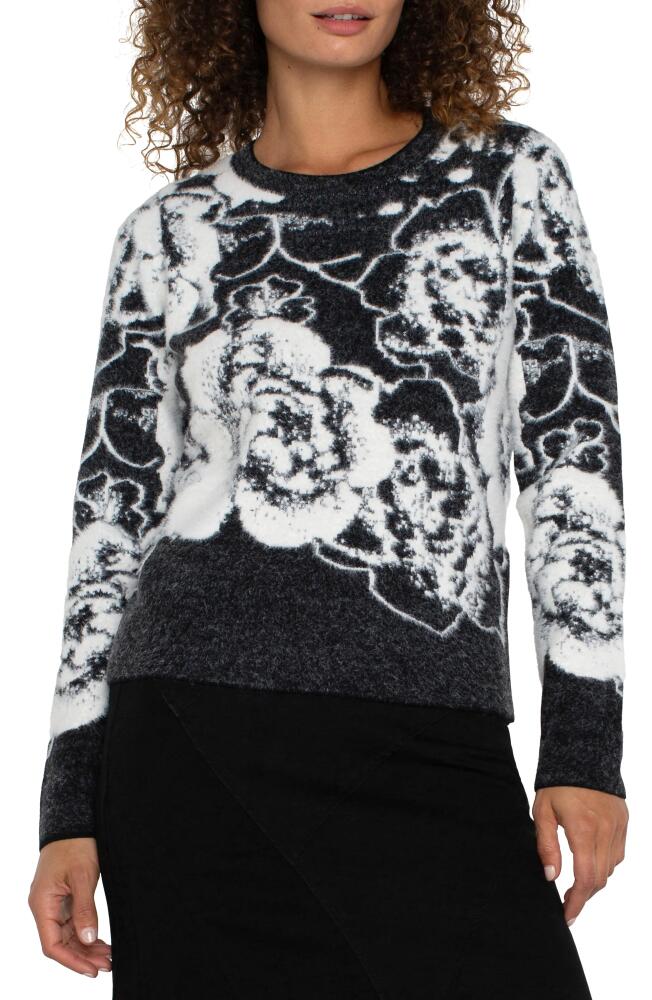 Liverpool Fuzzy Floral Sweater in Black White Floral Cover