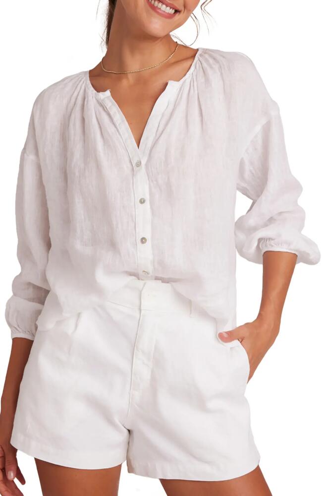 Bella Dahl Shirred Neck Linen Button-Up Shirt in White Cover