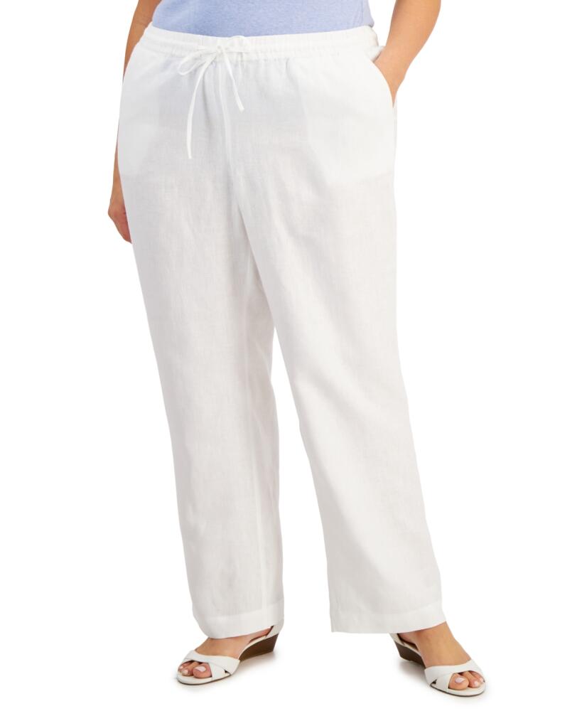 Charter Club Plus Size 100% Linen Pants, Created for Macy's - Bright White Cover