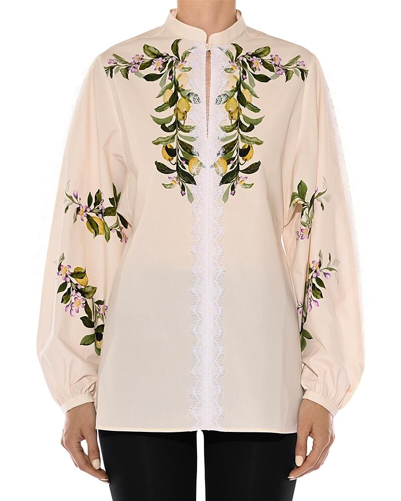 Giambattista Valli Lace Trim Lemon Print Cotton Blouse Cover