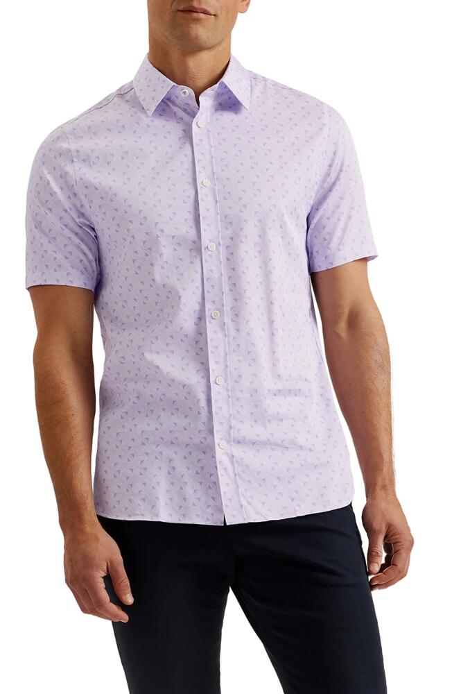 Ted Baker London Barhill Geometric Print Stretch Short Sleeve Button-Up Shirt in Lilac Cover