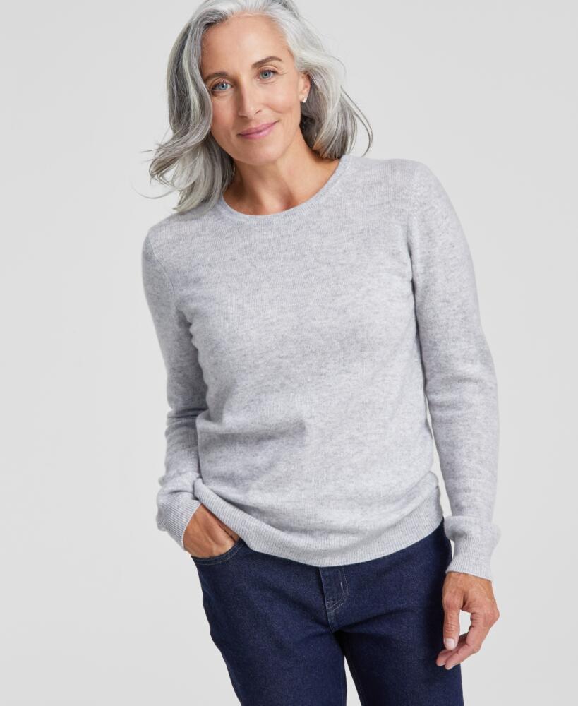 Charter Club 100% Cashmere Women's Long-Sleeve Crewneck Sweater, Regular & Petites, Created for Macy's - Ice Grey Heather Cover