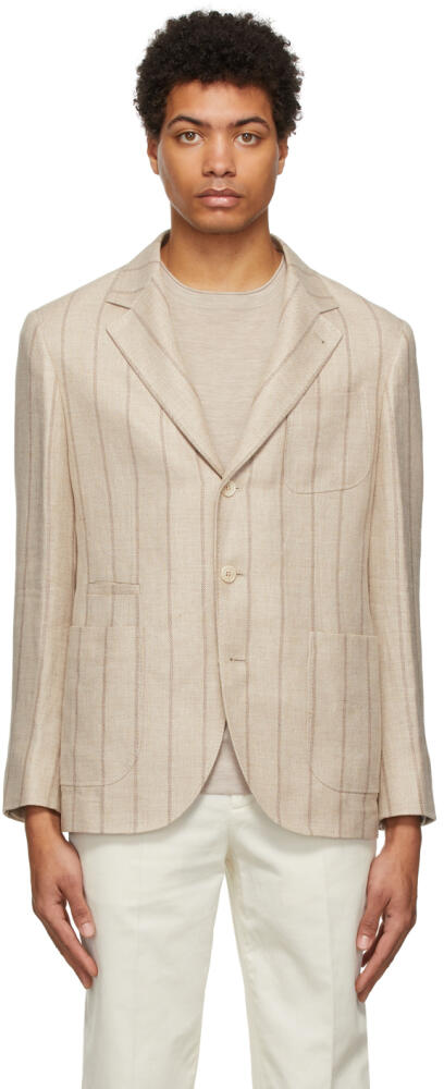 Brunello Cucinelli Beige Striped Suit-Type Blazer Cover