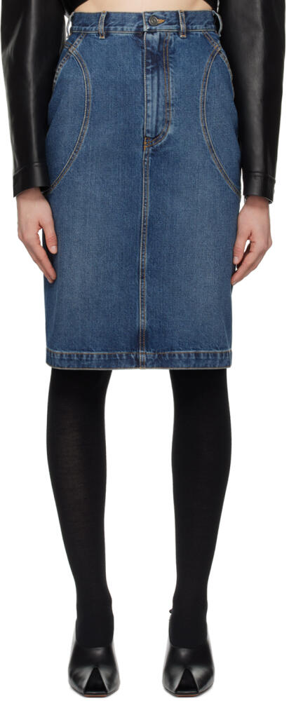 ALAÏA Blue Pencil Denim Midi Skirt Cover