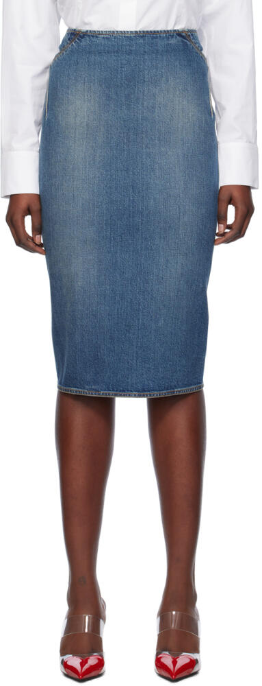 ALAÏA Blue Pencil Denim Midi Skirt Cover