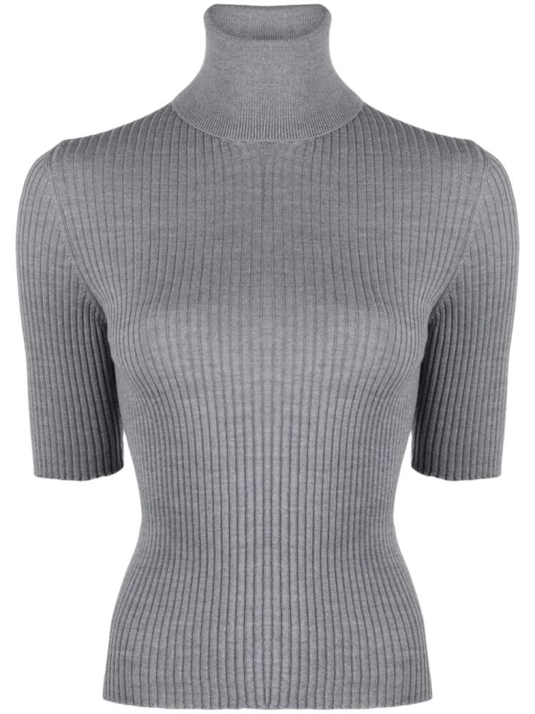 Semicouture ribbed-knit virgin wool T-shirt - Grey Cover