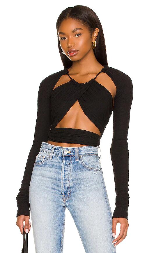 GUIZIO Wrap Long Sleeve Halter Top in Black Cover