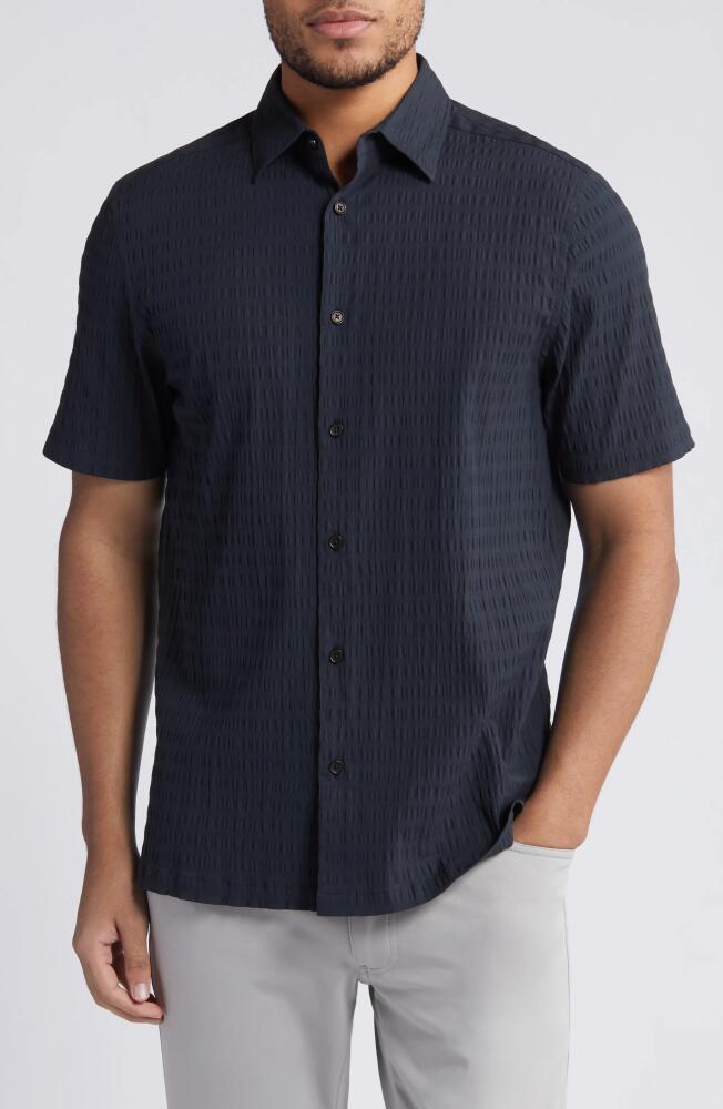 Ted Baker London Verdon Relaxed Fit Solid Short Sleeve Cotton Seersucker Button-Up Shirt in Black Cover