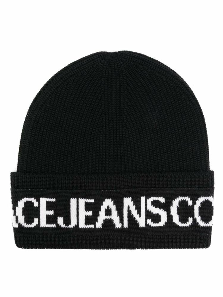 Versace Jeans Couture intarsia-knit logo ribbed-knit wool blend beanie - Black Cover