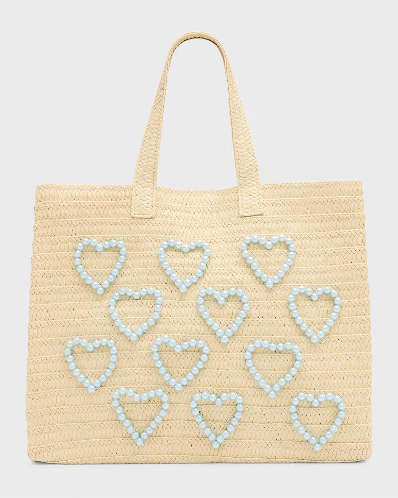 BTB Los Angeles Pearly Heart Straw Tote Bag Cover