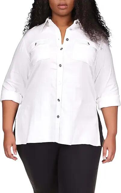 MICHAEL Michael Kors Plus Size Linen Slub Tunic (White) Women's Clothing Cover