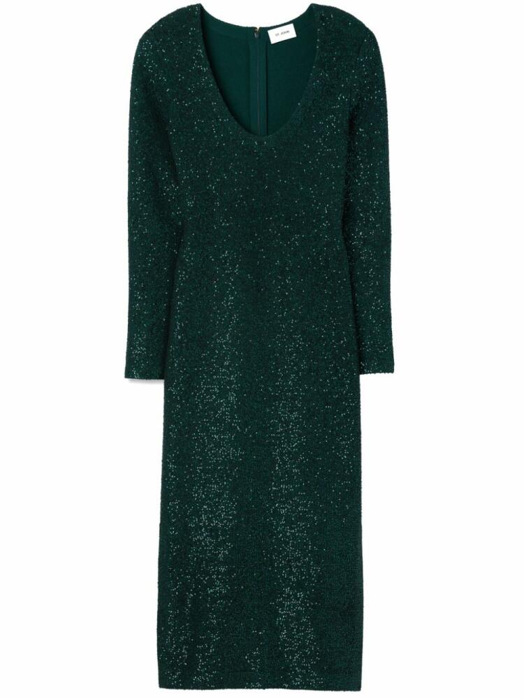 St. John sequin-embellished V-neck midi dress - Green Cover