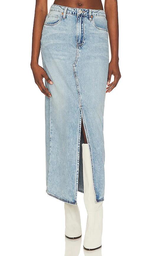 BLANKNYC Mid Rise Denim Maxi Skirt in Denim-Light Cover