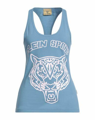 Plein Sport Woman Tank top Sky blue Cotton, Elastane Cover