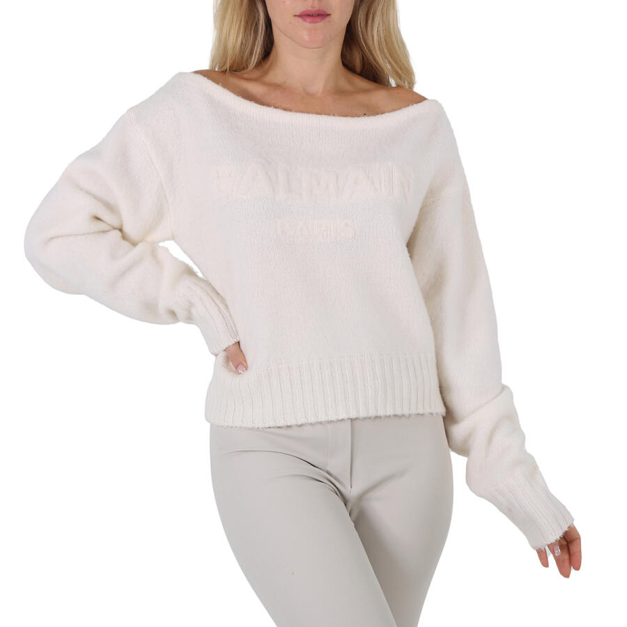 Balmain Ladies Off-Shoulder Wool-Cashmere Sweater Cover