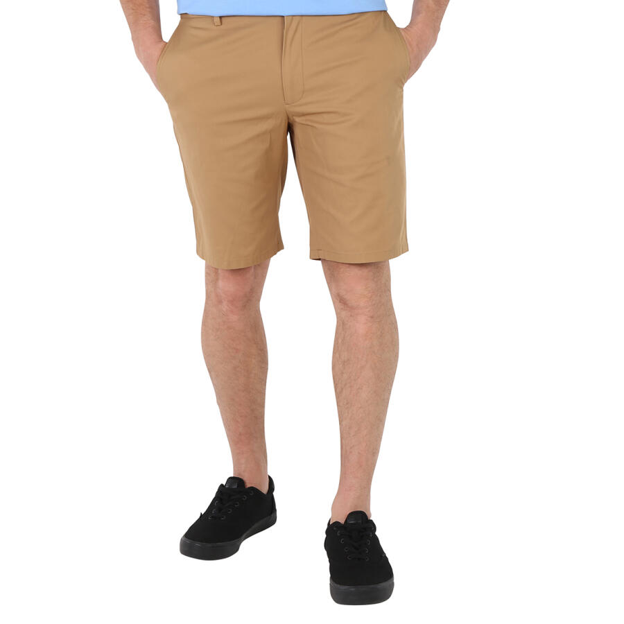 Burberry Mens Camel Logo Applique Cotton Twill Chino Shorts Cover