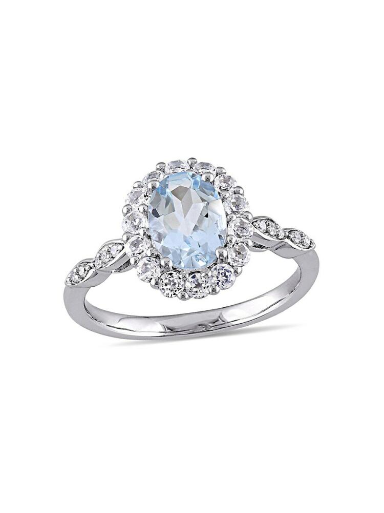 Sonatina Women's 14K White Gold, Aquamarine, Topaz & Diamond Halo Ring Cover