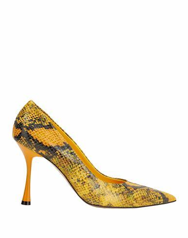 8 By Yoox Snake Printed Pointy Pumps Woman Pumps Mustard Calfskin Cover