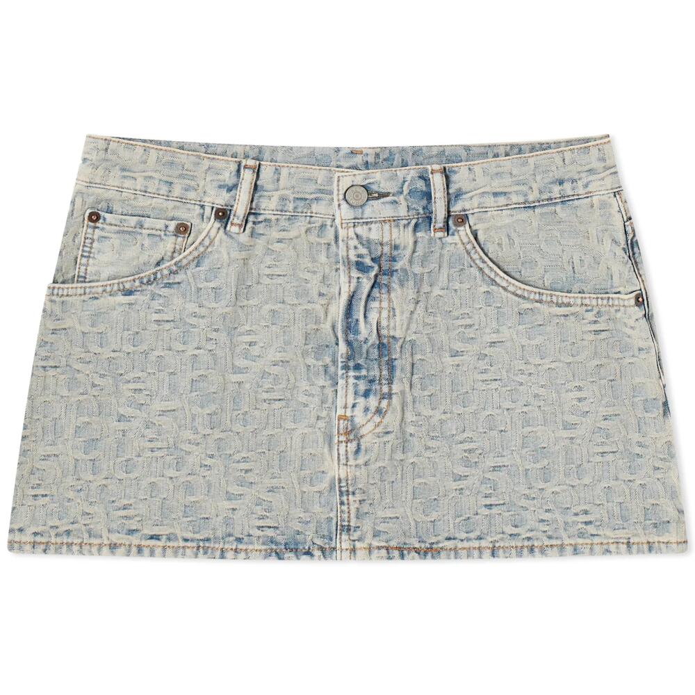 Acne Studios Women's Macaria Monogram Denim Mini Skirt in Blue/Beige Cover