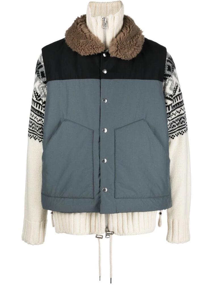 sacai padded shearling-collar jacket - Grey Cover