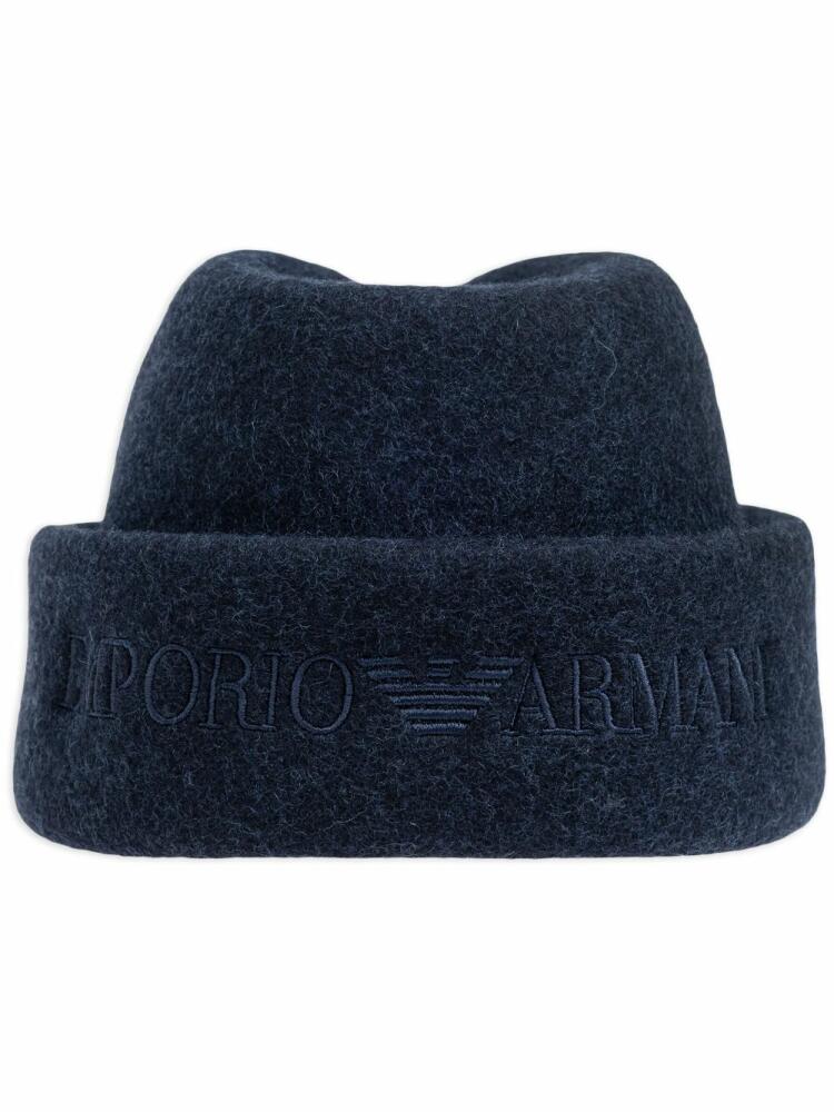 Emporio Armani embroidered-logo beanie hat - Blue Cover