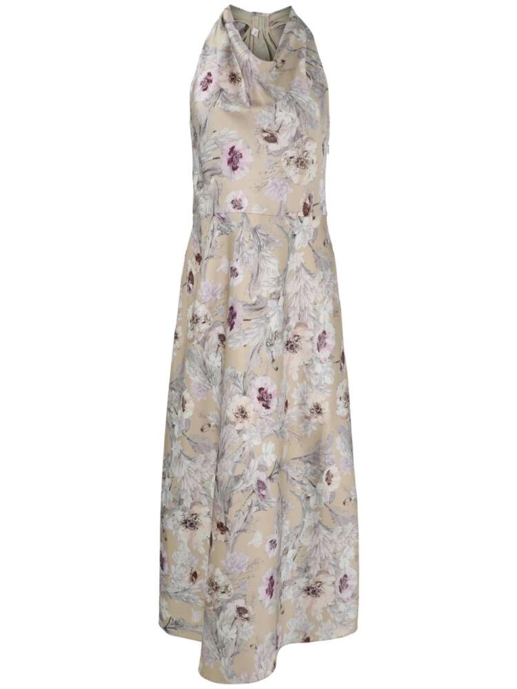 Vince floral-print cowl-neck midi dress - Neutrals Cover