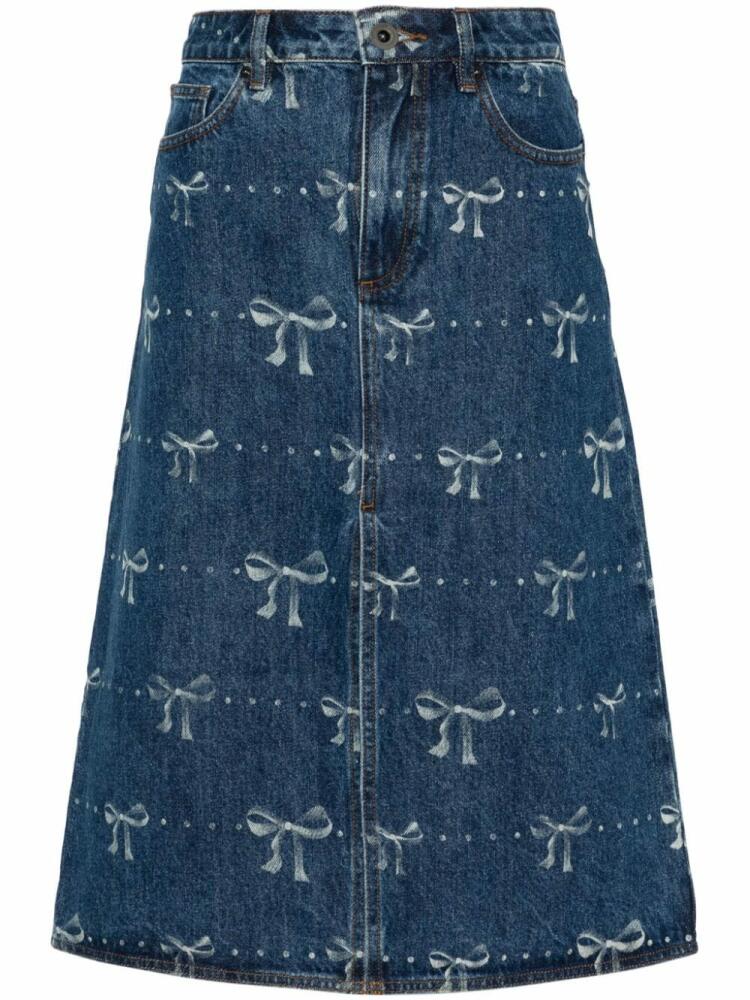 Self-Portrait bow-print denim skirt - Blue Cover