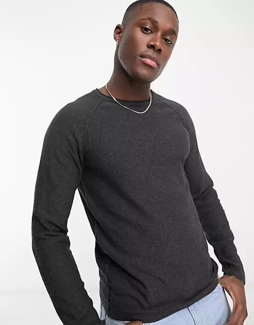 Jack & Jones lightweight crew neck sweater in dark gray Cover