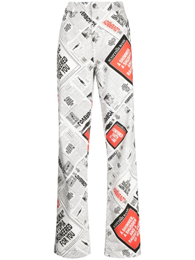 Charles Jeffrey Loverboy newspaper-print wide-leg jeans - White Cover