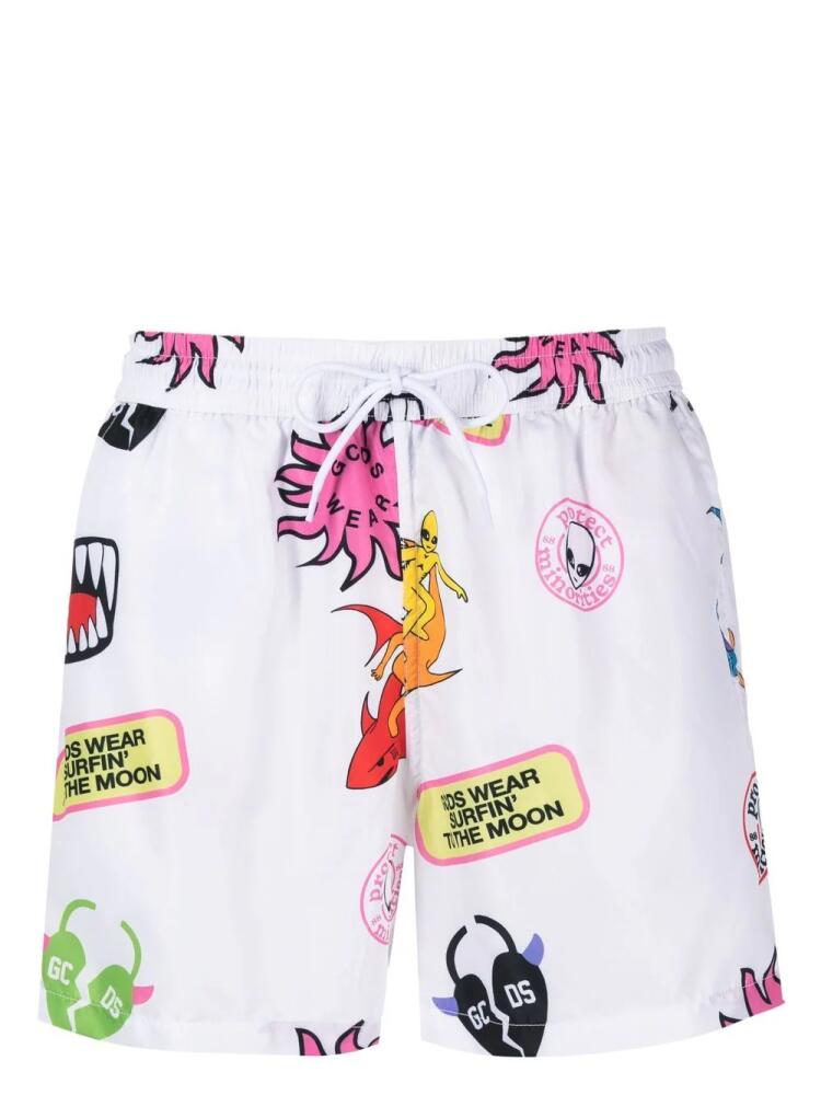 GCDS graphic-print swim shorts - White Cover