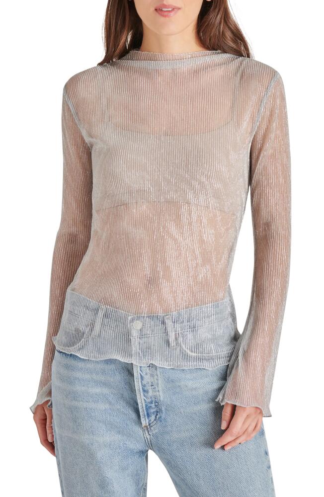 Steve Madden Janelle Sheer Metallic Plissé Top in Silver Cover