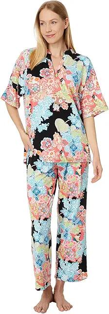 N by Natori Geisha Garden - Cozy Knit PJ Set (Black Multi) Women's Pajama Sets Cover