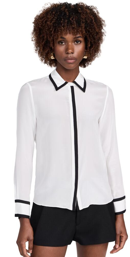 alice + olivia Willa Placket Top with Piping Detail Off White/Black Cover