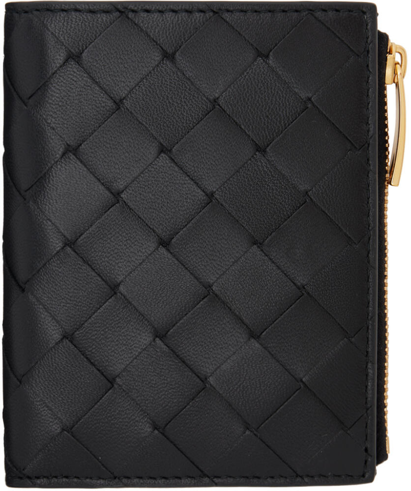 Bottega Veneta Black Small Intrecciato Bi-Fold Zip Wallet Cover