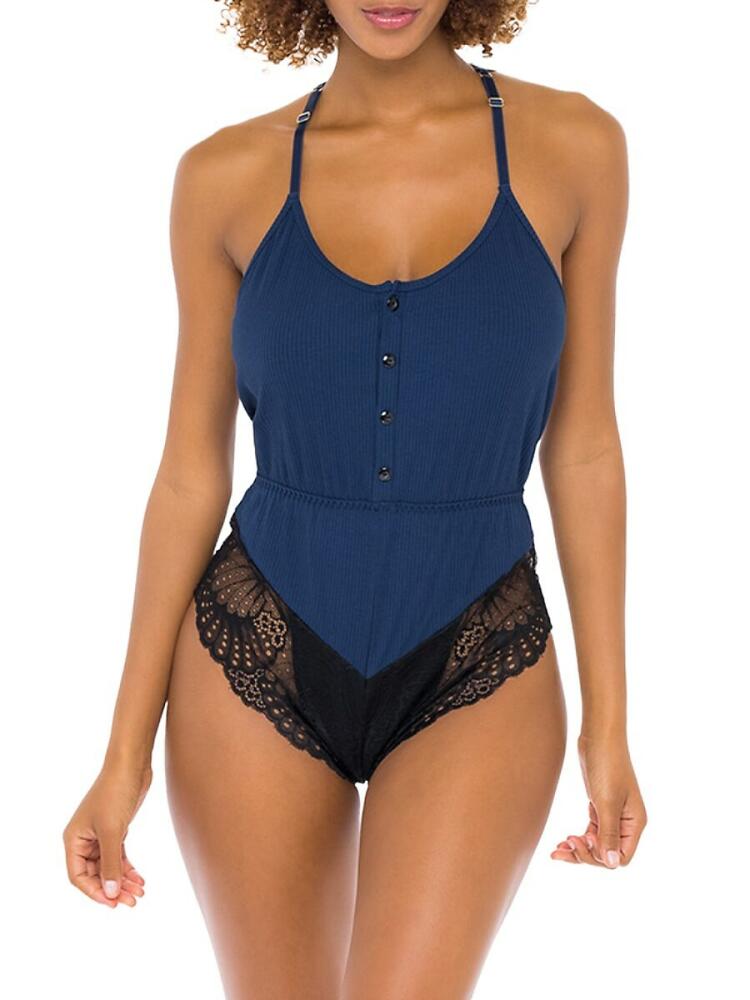 OH LA LA CHERI Women's Scoopneck Lace Trim Bodysuit - Estate Blue Cover