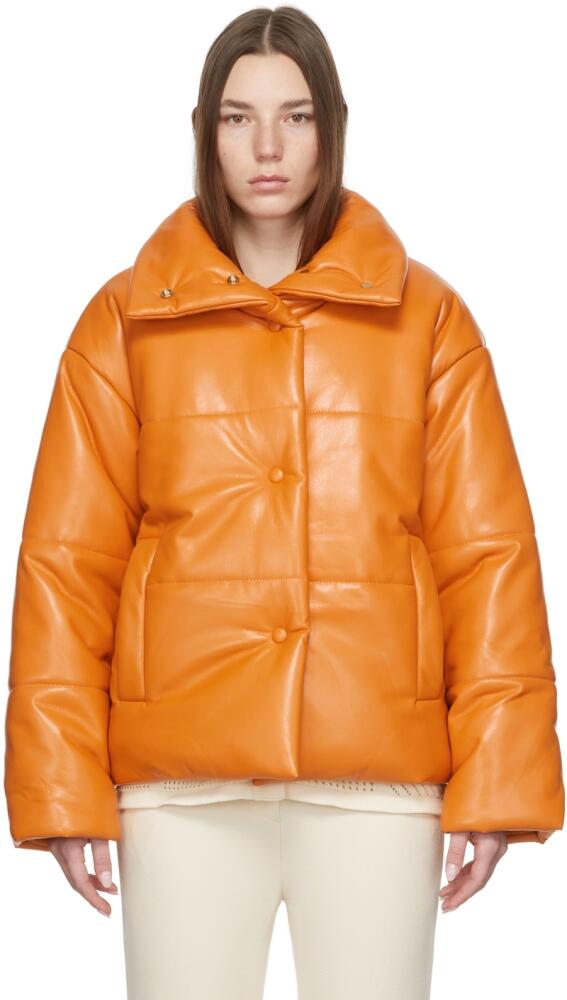 Nanushka Orange Hide Puffer Vegan Leather Jacket Cover