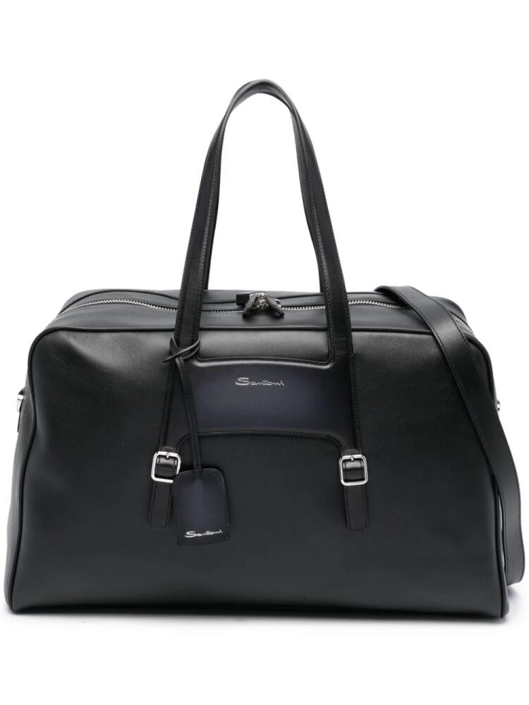 Santoni logo-print leather holdall - Black Cover