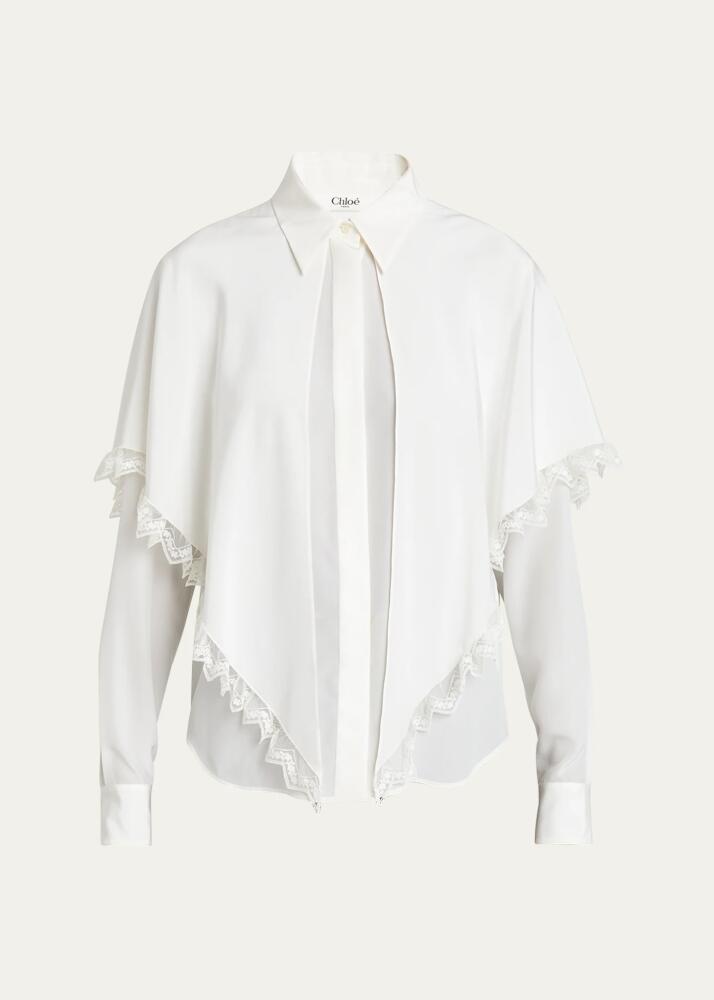 Chloe Button Down Crepe De Chine Lace Trim Blouse Cover