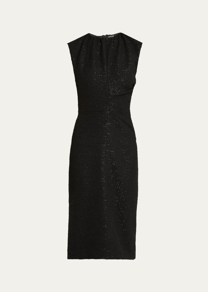 Kiton Sequined Gathered-Neck Wool Midi Dress Cover