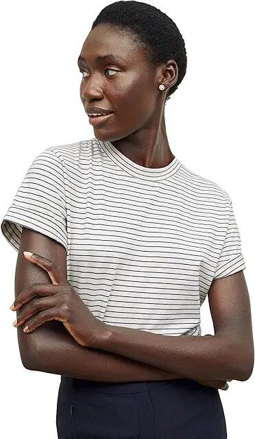 M.M.LaFleur Leslie T-Shirt - Thin Striped Cotton (Ivory/Coastline) Women's Clothing Cover