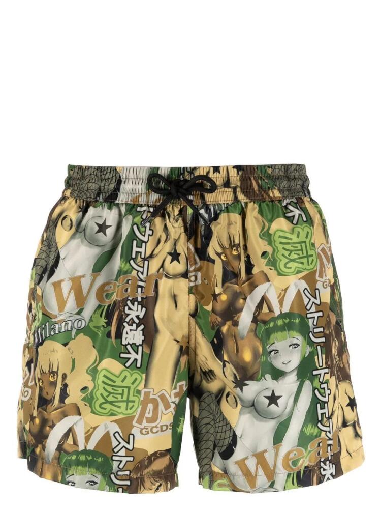 GCDS graphic-print swim shorts - Green Cover