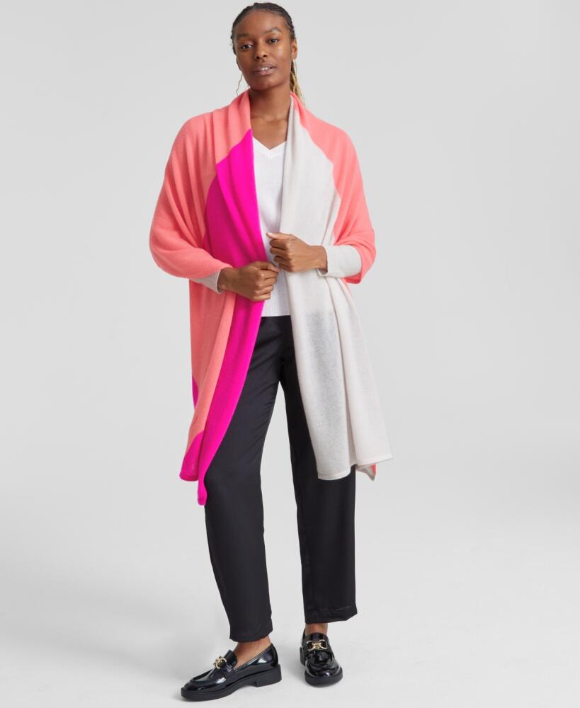 Charter Club Women's 100% Cashmere Oversized Scarf, Created for Macy's - Fierce Pink Combo Cover