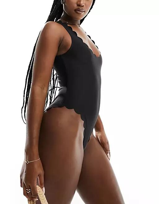 The Frolic Atlantis scallop neckline lattice back swimsuit in black Cover