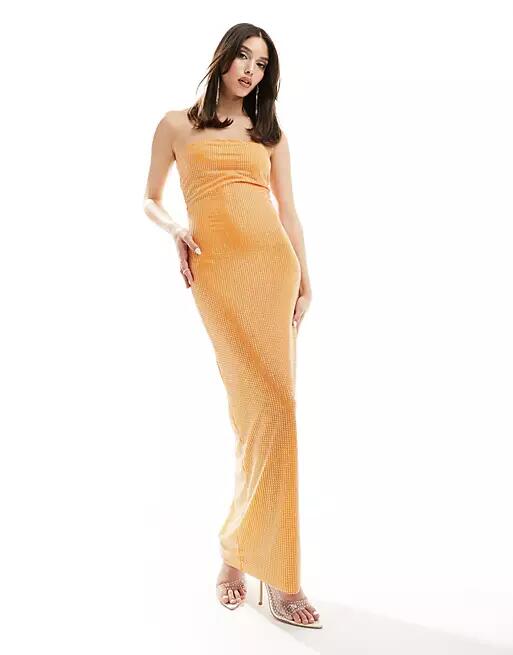 Heiress Beverly Hills exclusive premium all over diamante bodycon tube maxi dress in orange Cover