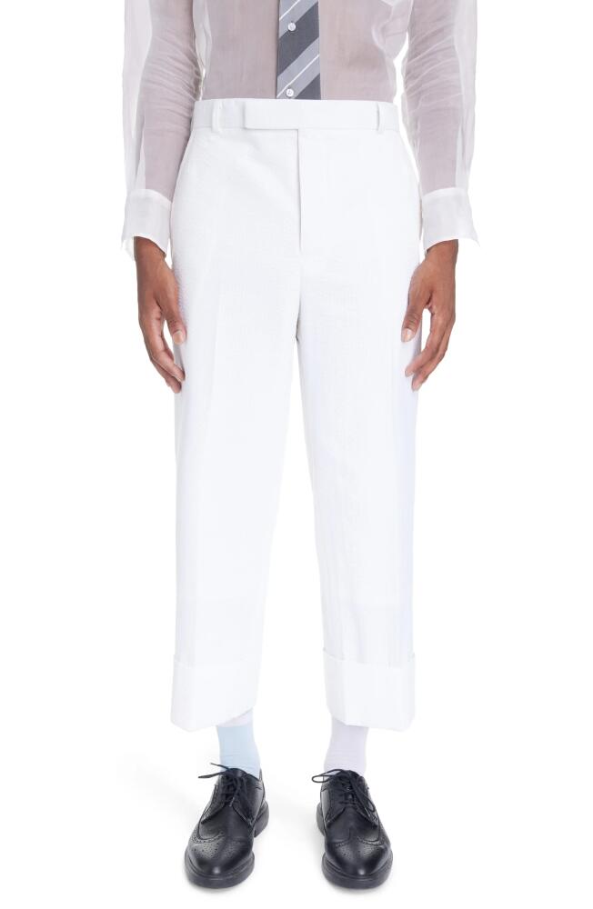 Thom Browne Low Rise Drop Crotch Backstrap Pants in White Cover