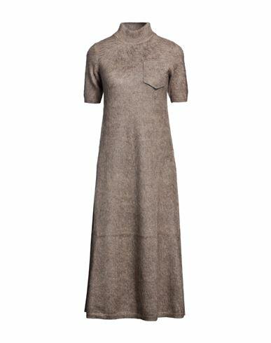 Brunello Cucinelli Woman Midi dress Khaki Virgin Wool, Mohair wool, Polyamide, Cashmere, Silk Cover