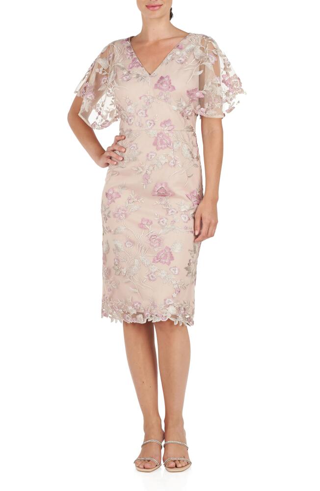 JS Collections Blake Floral Cocktail Sheath Dress in Beige/Mauve Cover